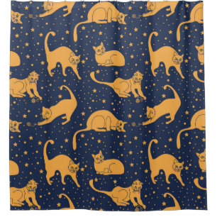 Rideaux De Douche Chats amusants, étoiles, motif spatial.