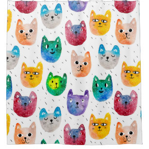 Rideaux De Douche Chats aquarelles et amis