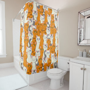 Rideaux De Douche Chats blancs et gingembre motif yeux verts yeux bl