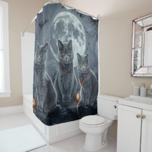 Rideaux De Douche Chats Bleus Russes Halloween Épouvante