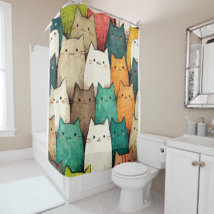 Rideaux De Douche Chats de dessin animé en art vertical