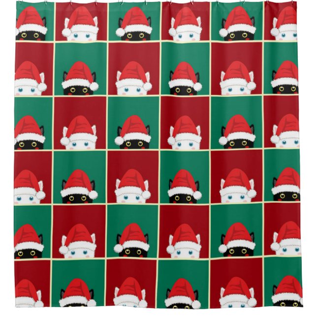 Rideaux De Douche Chats De Noël Noir Et Blanc (Devant)