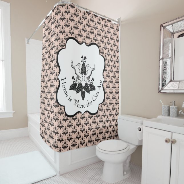 Rideaux De Douche Chats et casserole Damask Look Motif (En situation)