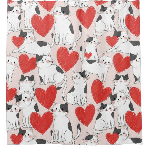 Rideaux De Douche Chats et cœurs roses mignons motif (7)