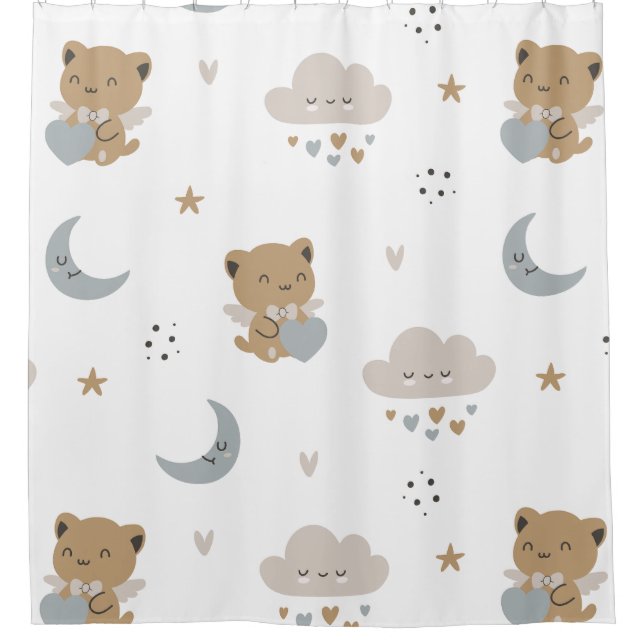 Rideaux De Douche Chats et nuages d'ange Kawaii (1) (Devant)