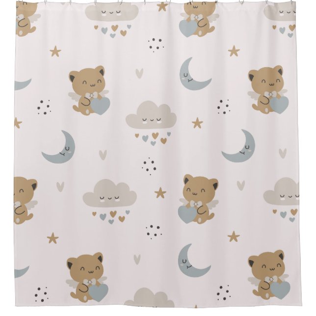 Rideaux De Douche Chats et nuages d'ange Kawaii (2) (Devant)