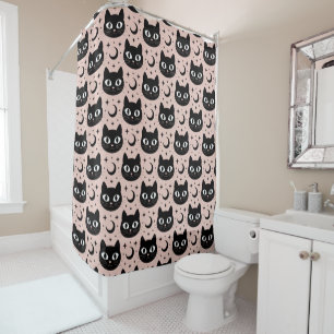 Rideaux De Douche Chats noirs mignons & Halloween céleste