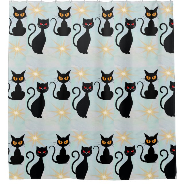 Rideaux De Douche Chats noirs rétro, 1950 Starburst (Devant)