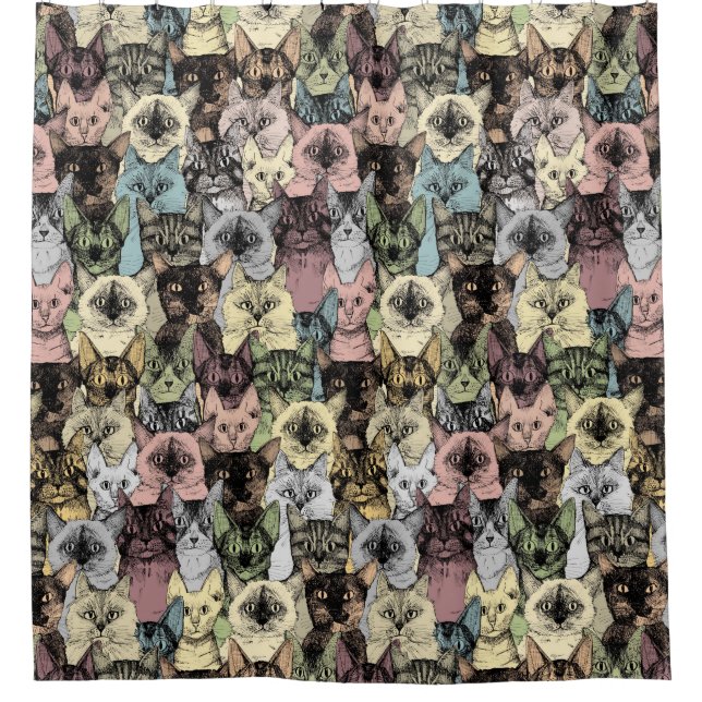 Rideaux De Douche chats rétro (Devant)