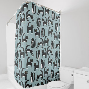 Rideaux De Douche Chats Tuxedo noirs et blancs