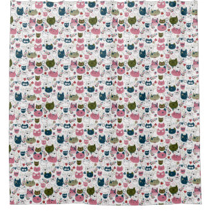 Rideaux De Douche Chats visage vert chaud muet turquoise rose motif