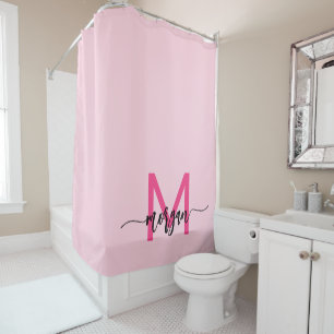 Rideaux De Douche Chaud rose moderne Script Girl Monogramme Nom