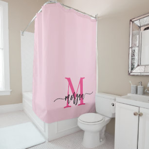 Rideaux De Douche Chaud rose moderne Script Girl Monogramme Nom