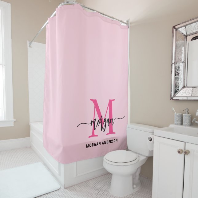 Rideaux De Douche Chaud rose moderne Script Girl Monogramme Nom (En situation)