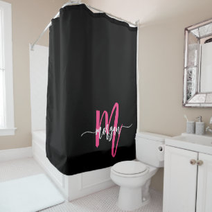 Rideaux De Douche Chaud rose noir moderne Script Girl Monogramme Nom