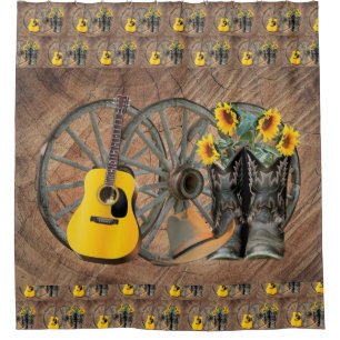Rideaux De Douche Chaussures de guitare Western Wagon Wheel 