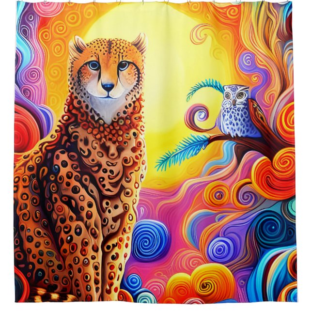 Rideaux De Douche Cheetah et Chouette d'Afrique avec soleil en perle (Devant)