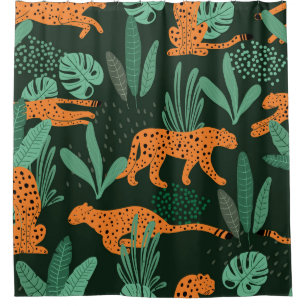 Rideaux De Douche Cheetah Exotic : Tropical Summer Seamless.