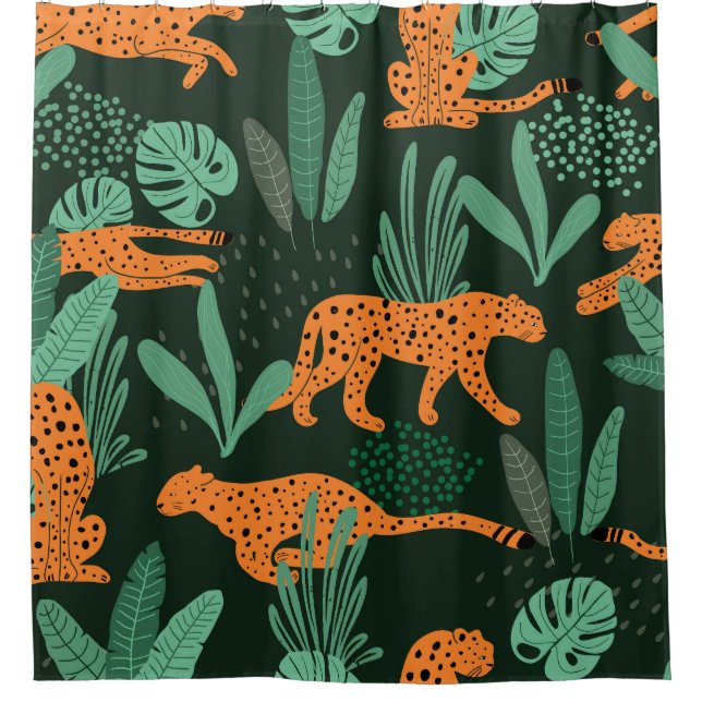 Rideaux De Douche Cheetah Exotic : Tropical Summer Seamless. (Devant)
