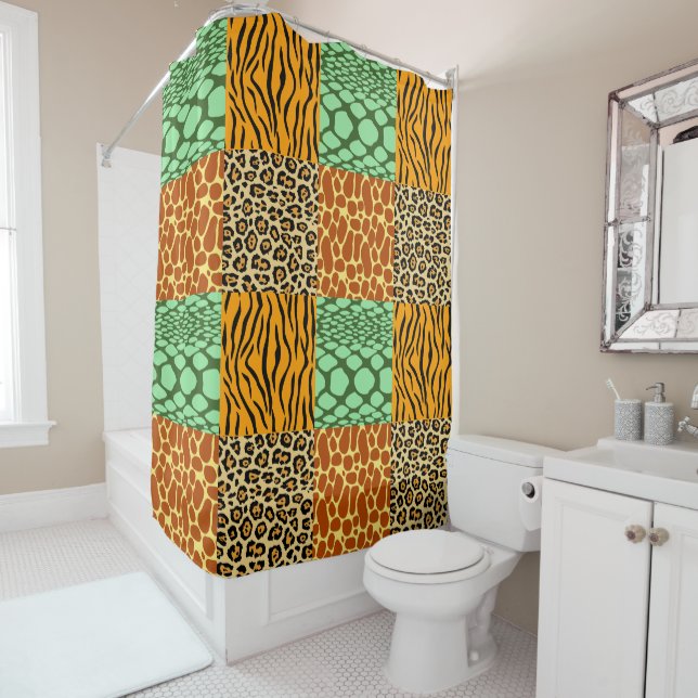 Rideaux De Douche Cheetah, Giraffe, Tigre et Serpent (En situation)