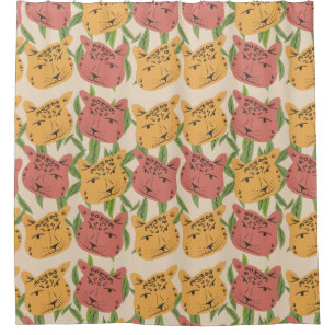 Rideaux De Douche Cheetah Jungle Plante verdure Coral vert