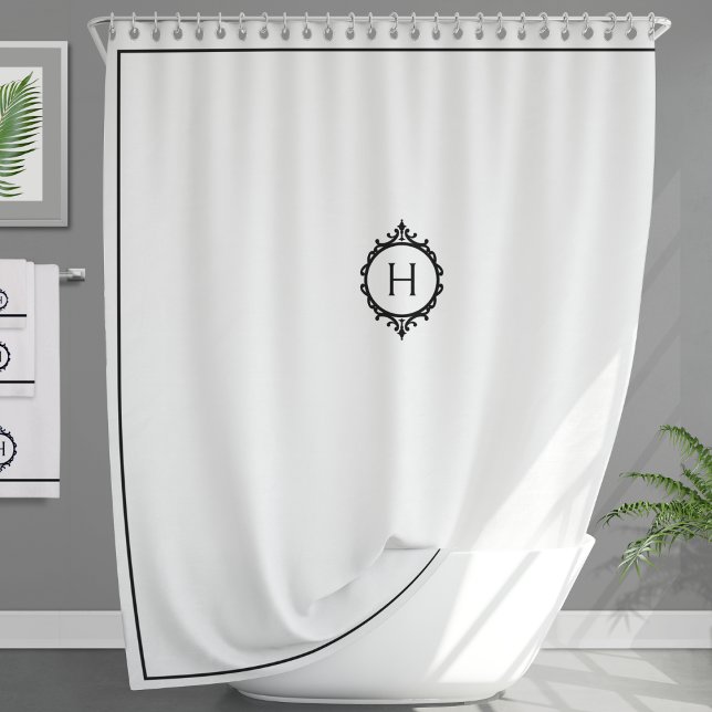 Rideaux De Douche Chelsea noir et blanc Monogramme (Créateur téléchargé)