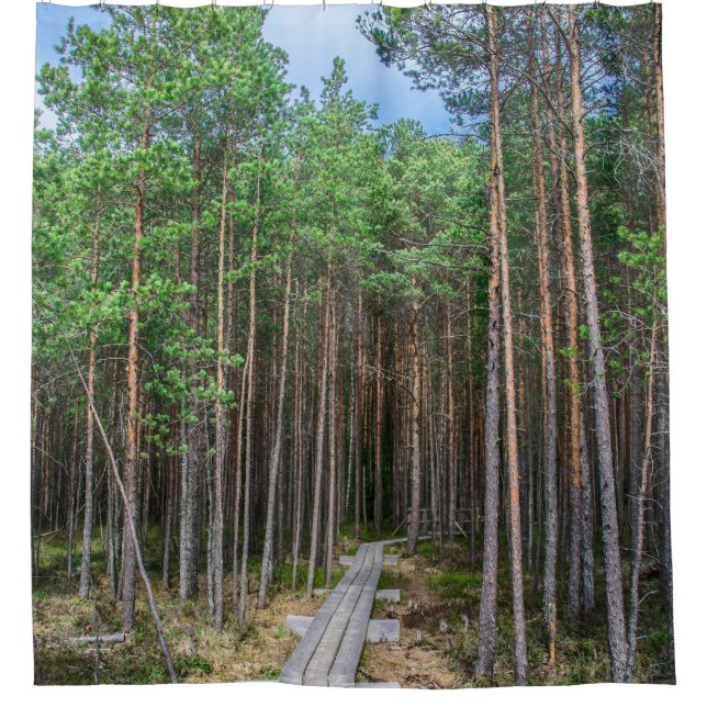 Rideaux De Douche Chemin en bois dans la pinède (Devant)