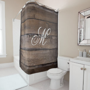 Rideaux De Douche Chêne rustique Nom de famille Grange Ferme Cabine