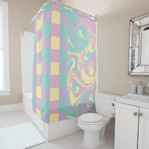 Rideaux De Douche Chèques et perles Pastel Rose, Jaune, Violet & Ver