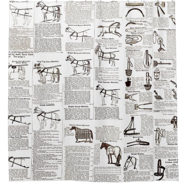 Rideaux De Douche Cheval Antique Publicité Journal Art (Devant)