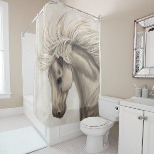 Rideaux De Douche Cheval blanc gris d'ivoire sauvage Mane