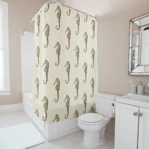 Rideaux De Douche Cheval de mer Brown or Vintage moderne sur crème b