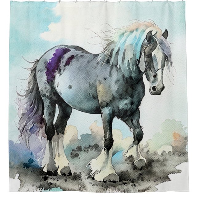 Rideaux De Douche Cheval de trait Shire aquarelle (Devant)