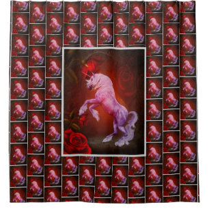 Rideaux De Douche Cheval Unicorn Feu Et Animal Rose