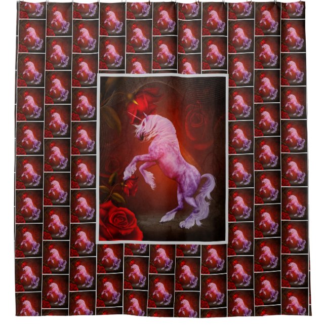 Rideaux De Douche Cheval Unicorn Feu Et Animal Rose (Devant)