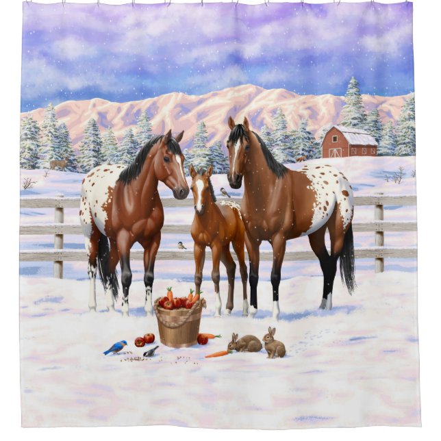 Rideaux De Douche Chevaux Appaloosa De Baie Brown En Neige (Devant)