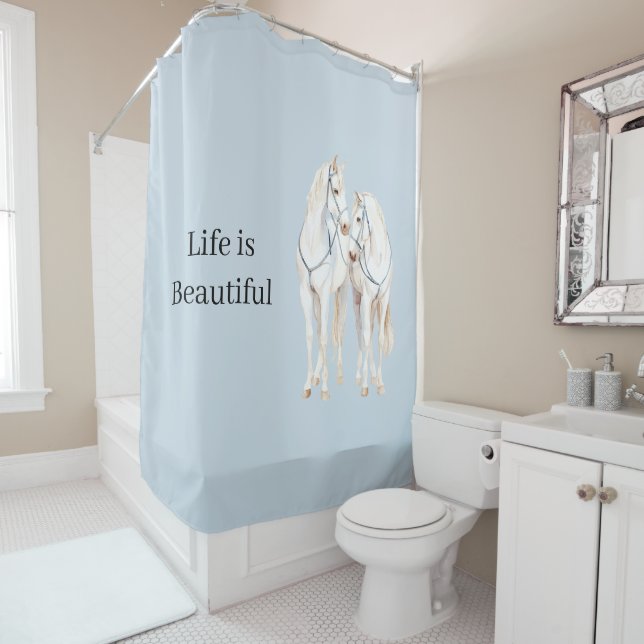 Rideaux De Douche Chevaux blancs Baby Blue (En situation)