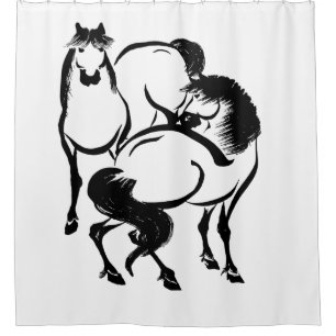 Rideaux De Douche Chevaux Japonais Sumi-e Peinture Votre Couleur Per