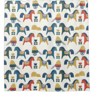Rideaux De Douche Chevaux scandinaves : Art populaire coloré