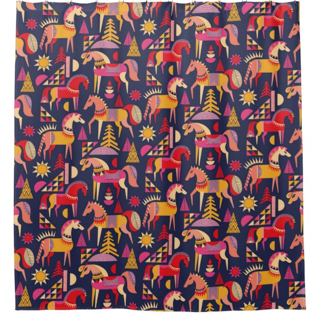 Rideaux De Douche Chevaux scandinaves motif design transparent. Déco (Devant)