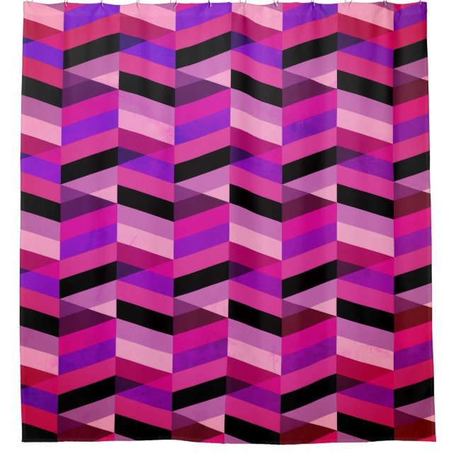 Rideaux De Douche Chevron Abstrait/Herringbone | Purples et violets (Devant)