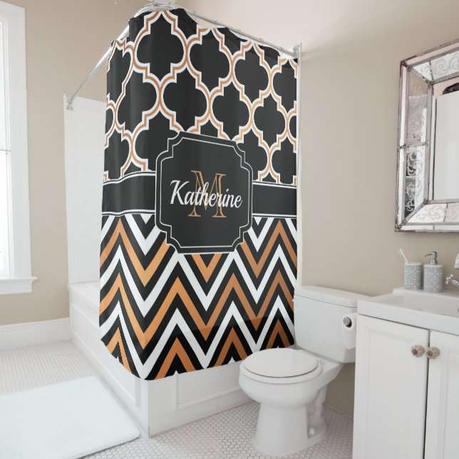 Rideaux De Douche Chevron et Quatrefoil (En situation)