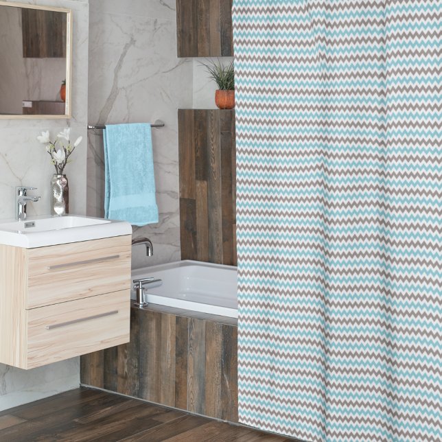 Rideaux De Douche Chevron gris bleu moderne (Créateur téléchargé)