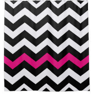 Rideaux De Douche Chevron noir et blanc à accent rose chaud