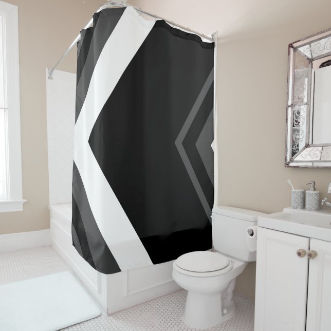 Rideaux De Douche Chevron noir, gris et blanc (En situation)