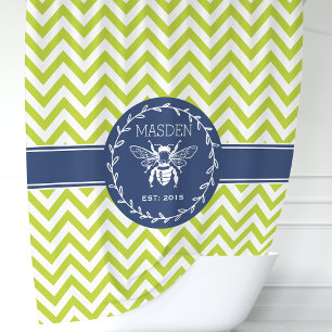 Rideaux De Douche Chevron personnalisé vert citron et marine abeille