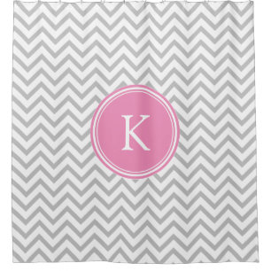 Rideaux De Douche Chevron rose et gris barre décoré d'un monogramm