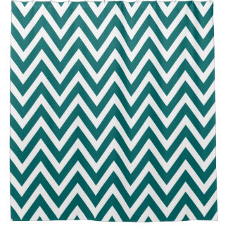 Rideaux De Douche Chevron Turquoise foncé et blanc