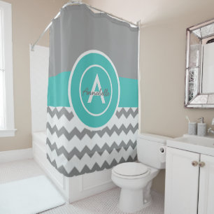 Rideaux De Douche Chevron turquoise gris