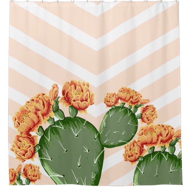 Rideaux De Douche Chevrons modernes Prickly Pear Flower Cactus (Devant)